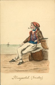 Plougastelin miesten puku, Finistere (värilitro). tekijältä French School