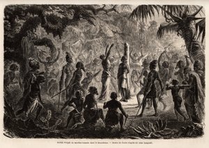 Meriah Pujah tai ihmisuhri, Khondistan (Englannin Intia). Fuchsin piirros havainnollistamaan majuri John Campbellin tutkimusta ihmisuhreista Englannin Intiassa tekijältä French School
