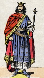 Merovingi-dynastia: Chilperic II:n (noin 700-721) muotokuva frankkien kuninkaan 715-721 välillä. Epinaalikuvaus 1800-luvun lopulta. Yksityinen kokoelma. tekijältä French School