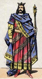 Merovingi-dynastia: Clotaire IV:n (685-719) muotokuva, Austraasian frankkien kuningas 717-719. Epinaalikuvaus 1800-luvun lopulta. Yksityinen kokoelma. tekijältä French School