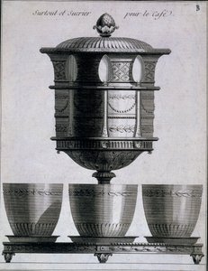 Metallityöt: kahviastiasto lusikoilla ja sokeritelineellä, 1780-96 tekijältä French School