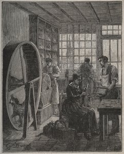 Metier ja käsityöläinen: ruokailuvälinekauppa maakunnassa 1800-luvulla. Kaiverrus vuodelta 1885 kirjassa "Les arts et metiers illustres", kirjoittanut Adolphe BITARD. tekijältä French School