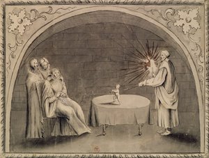 Michel de Nostradame (1503-66) ja Catherine de Medici (1519-89) 1559 (kynä ja muste ja pesu paperille) tekijältä French School