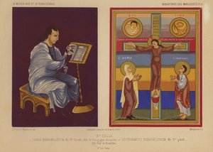 Miniatyyrejä 800-luvun valaistuista käsikirjoituksista (chromolitho) tekijältä French School