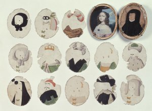 Miniatyyri muunnoksille, joka koostuu kotelosta, jossa on maalattu muotokuva nuoresta tytöstä ja maalatut kiillenauhat, jotka sopivat yhteen muotokuvan vaihtamiseksi (norsunluu, kiille ja maali) tekijältä French School