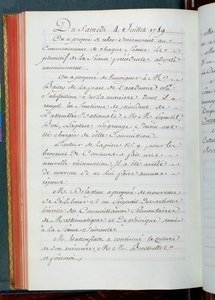 Pöytäkirja Tiedeakatemian kokouksesta 4.7.1789 (muste paperille) tekijältä French School
