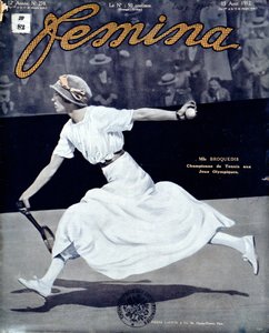 Miss Broquedis, tenniksen olympiamestari, Feminan etukansi, numero 278, 15. elokuuta 1912 (värillinen kuva) tekijältä French School