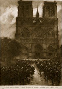 Nykyaikaiset asemiehet: Ranskan jalkaväki lomalla ohittaessaan Notre Damen Pariisissa, 1914-19 tekijältä French School