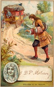 Moliere, ranskalainen näytelmäkirjailija (chromolitho) tekijältä French School