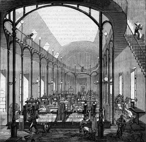 Rahanteko: valssaus ja leikkaaminen. Kaiverrus "" Le Monde Illustré" -julkaisussa nro 145, 21. tammikuuta 1860. tekijältä French School