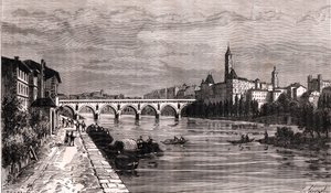Montauban - Languedoc-Roussillon-Midi-Pyreneet - kaiverrus "La France illustree: maantiede, historia, tilastohallinto" V.-A. Maltaanruskea. 1884 tekijältä French School
