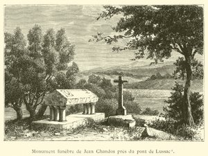Jean Chandosin hautausmuistomerkki lähellä Lussacin siltaa (kaiverrus) tekijältä French School