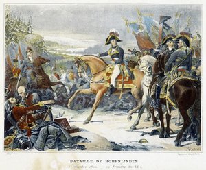 Moreaun voitto arkkiherttua Jeanin komentamista itävaltalaisista 3. joulukuuta 1800 Hohenlindenin taistelussa (Baviere - Saksa). tekijältä French School