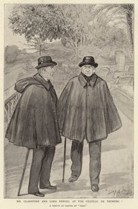 Herra Gladstone ja Lord Rendel Chateau de Thorencissa (litho) tekijältä French School