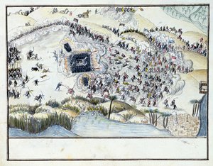 Ms.1688, Aavikkotaistelu Bonapartesin Egyptin kampanjan aikana, 1798 (wc paperilla) tekijältä French School