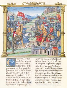 Ms.18 f.7v Montlheryn taistelu hyvän yleisön liigan sodan aikana, 14. heinäkuuta 1465, Philippe of Comminesin muistelmista (1445-1509) tekijältä French School
