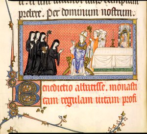 Ms.298 f82v Abbessin esitys, Metzin paavista, kirjoitettu Raymond Barille, Metzin piispalle, 1302-16 tekijältä French School