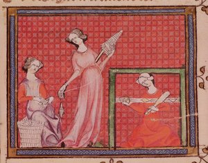 Ms 1044 f.101 Women Spinning Wool, Ovide Moralise, kirjoittanut Chretien Legouais tekijältä French School