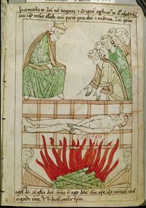 Ms 108 fol.213 Pyhän Laurentiuksen marttyyrikuolema vuonna 258 jKr, Raamatusta tekijältä French School