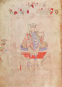 Ms. 1215 t.3 fol.13v Kuningas Daavid majesteettisuudessa Jerusalemin keskustassa, 1109 tekijältä French School