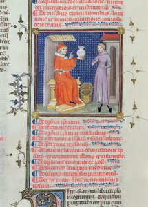 Ms 126 fol.200v Lääkäri, joka suorittaa virtsan analyysin Rhazesin (Ibn Zakariya) käsikirjoituksesta (860-c.923) tekijältä French School