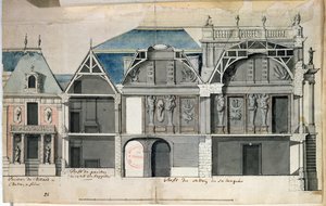 Ms 130736 Louis Le Vaun ((1612-70) rakentaman Versaillesin linnan siiven poikkileikkaus (wc paperilla) tekijältä French School