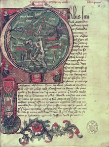 Ms 1321 fol.12 Historioitu alkukirjain "O", joka kuvaa Maata, Pomponius Melan (fl.c.50 jKr) "De Situ Orbis" -kirjasta 1418 tekijältä French School