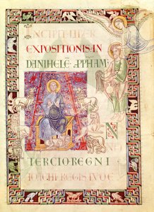 Ms 132 f.2v Daniel Habakukin ruokkimassa lionien luolassa, St. Jerome