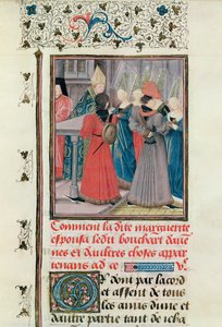 Ms 149 t.3 fol.149 Marguerite de Constantinopolin avioliitto Bouchard dAvesnesin kanssa vuonna 1212 tekijältä French School