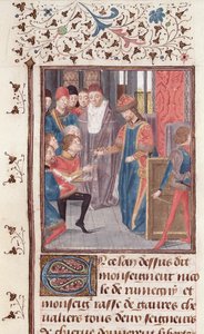 Ms 149 t.3 fol.95v Kahden ritarin nimittäminen, Histoire des Nobles Princes de Hainaut
