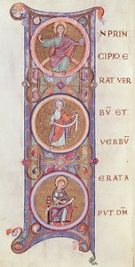 Ms 14 fol.60v Historioitu alkukirjain I kuvaa Pyhän Johanneksen evankeliumin alkua tekijältä French School