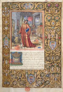 Ms. 1581 f. 001 Flavius Josephus työssään, kuvitus Flavius Josephuksen prologiin juutalaisten muinaismuistoista (Antiquitates Judaicae), n. 1503 tekijältä French School