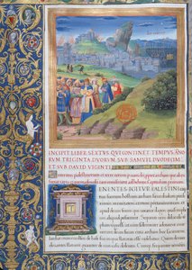 Ms. 1581 f. 108v Kuvitus kirjasta VI (Elin kuolemasta Saulin kuolemaan), Flavius Josephuksen juutalaisten antiikin (Antiquitates Judaicae) luvusta 1 - Tuho, joka tapahtui tekijältä French School