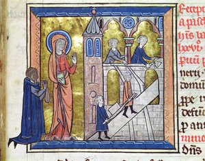 Ms 16261 f.20 Abbeyn rakentaminen, Censier de lAbbaye Sainte-Genevieve, 1270 tekijältä French School