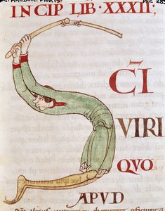 Ms 173 fol.148r Historioitu alkukirjain S, joka kuvaa puivaa miestä, Moralia in Job, paavi Gregorius Suuren teoksesta tekijältä French School