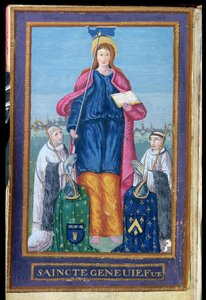 Ms 1847 Kuvaus Pyhästä Genevievestä, hänen pyhäinjäännöksensä kuljetusta koskevasta käsikirjoituksesta, 1594 tekijältä French School