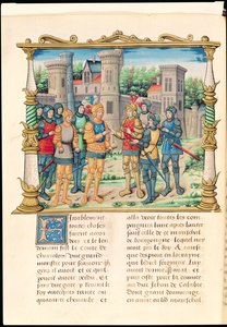 Ms 18 f.32v Conflansin sopimus Ludvig XI:n ja Kaarle Rohkean, Burgundin herttuan välillä, lokakuu 1465, Philippe of Comminesin muistelmista (1445-1509) tekijältä French School