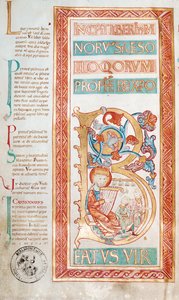 Ms 232 f.3v Historioitu alkukirjain B, joka kuvaa kuningas Daavidia, psalmikirjasta tekijältä French School