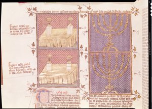 Ms 290 Tome 1 f.89v Uhripöytä ja menora, Nicolas de Lyren Postilles sur la Biblesta