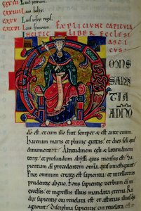 Ms 2 fol.8 Historioitu alkukirjain O, joka esittää viisauden hahmoa, St. Benignen Raamatusta tekijältä French School