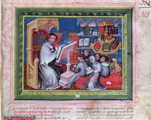 Ms 313 School Scene, teoksesta Bible des Grands Augustins, 1494 tekijältä French School