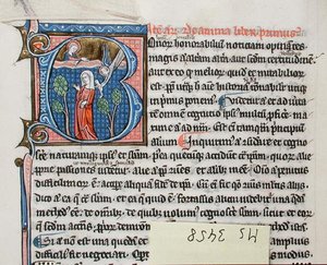 Ms 3458 Enkeli synnyttää vauvan syntyvälle naiselle, Aristoteleen "fysiikasta" (kynä, muste ja tempera perunakalvolla) tekijältä French School