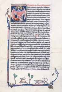 Ms 3458, historiallinen alkukirjain O, joka kuvaa antiikin kreikkalaista filosofia Aristotelesta, opettaa ryhmälle pappeja Länsi-Euroopasta ja osoittaa ylöspäin kohti Jumalaa taivaissa (kynä & muste ja tempera tekijältä French School