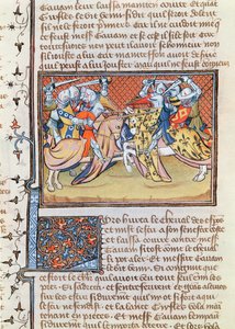 Ms 3479 t.1 fol.539 Kun hevoset kohtaavat, Livre de Messire Lancelot du Lacista tekijältä French School