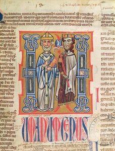 Ms 354 fol.9 Pienoiskuva piispan ja kuninkaan Decretum Gratianista, 1300-luku tekijältä French School