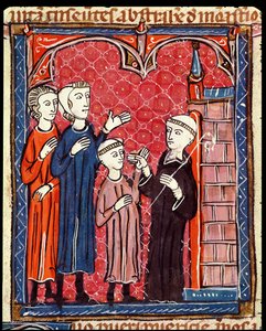 Ms 372 f.53r Vanhempiensa luostariin tuoma lapsi, Decrets de Gratienista tekijältä French School