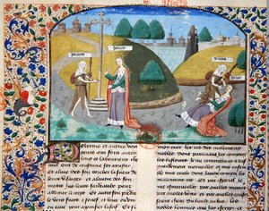 Ms 3878 Köyhyys ja omaisuus, kuvitus Giovanni Boccaccion (1313-75) teoksesta "De Casibus Virorum Illustrium" (vellum) tekijältä French School