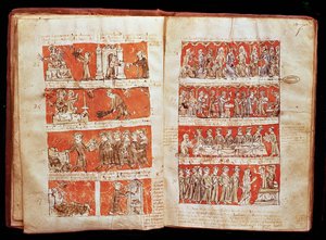 Ms 408 kohtauksia opiskelijoiden elämästä College of the Blessed Virgin -yliopistossa Pariisissa, College of Hubantin perussäännöstä, 1387 tekijältä French School