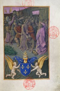 Ms 473 Juudas suutelemassa Kristusta, pienoiskuva Charles of Francen tunneista, n. 1466-1469 tekijältä French School