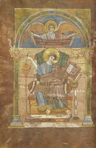 Ms 4 fol.17v St. Matthew, St. Riquierin evankeliumista, n. 800 tekijältä French School